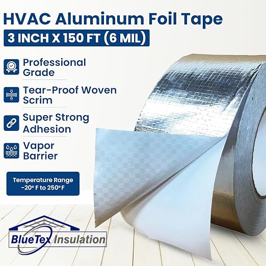 BlueTex Insulationㅤ HVAC Aluminum Foil Tape 3 inch x 150 ft, Tear-Proof HVAC - Image 2