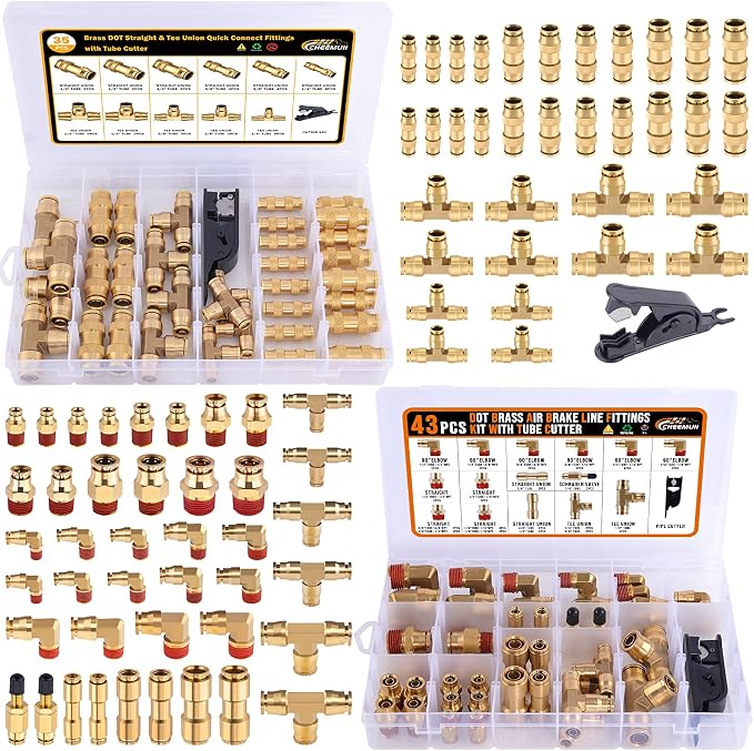 CheeMuii 78 Pcs Brass DOT Air Line Fittings Kit Push Lock DOT Air Fittings | by CheeMuii
