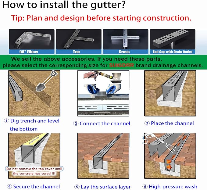 304 Stainless Steel Trench Drain Kit, Narrow Channel Drain - Image 6
