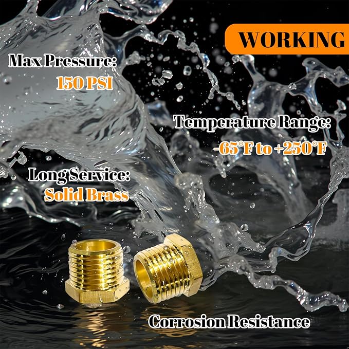 2 Pcs Brass Bushing 1/2" Male to 3/8" Female, 1/2" to 3/8" NPT Adapter Hex - Image 5
