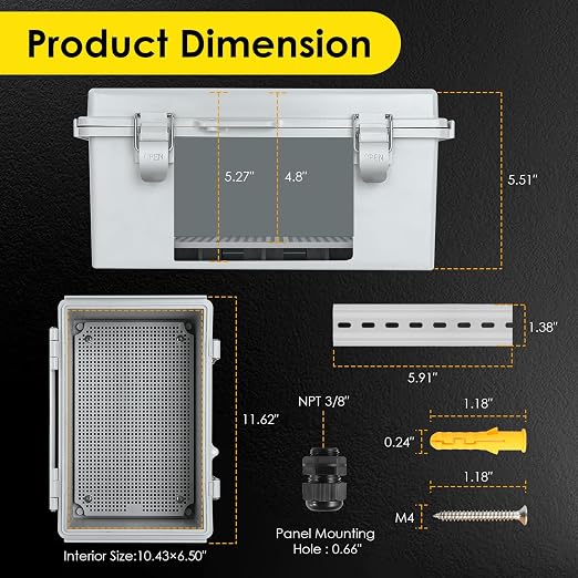 IP67 Outdoor Electrical Junction Box Waterproof 11.4"×7.5"×5.5" | Weatherproof - Image 3