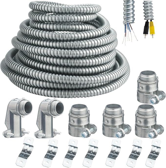 eflyefly 1/2 Flexible Metal Electrical Conduit Kit，25 Feet of 1/2-inch Flexible by Unknown