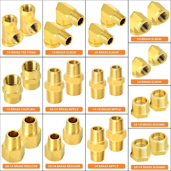 GASHER 26PCS Brass Pipe Fitting Kit, Hex Bushing, Hex Nipple, 90 Degree - Image 4