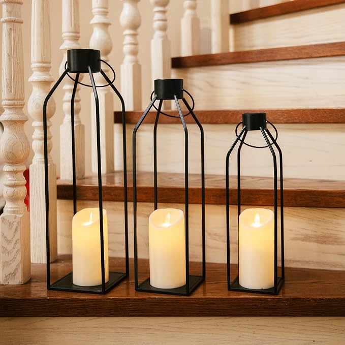 HPC Decor 22'' 19'' 16'' Lanterns Decorative w/Flickering Timer Candles- Tall - Image 2
