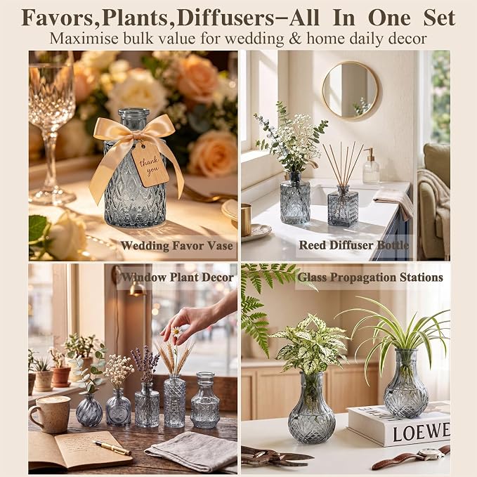 Clear Glass Bud Vase Set of 14 Pcs, Small Bud Vases in Bulk, Glass Crystal - Image 4