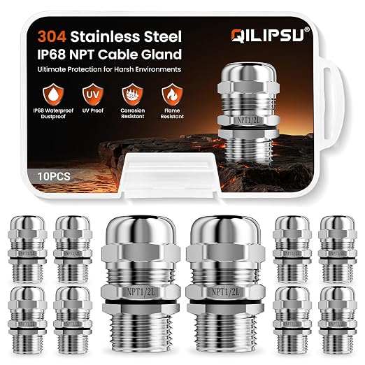 QILIPSU 10pcs 1/2" NPT 304 Stainless Steel Cable Gland Waterproof IP68 Metal by QILIPSU