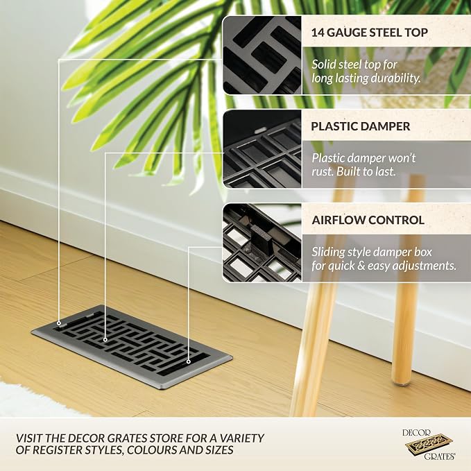 Decor Grates Oriental Floor Register Air Vent Cover 4x10 Gun Metal - Image 2