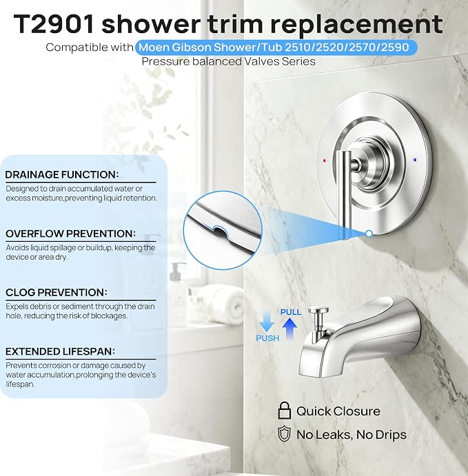Shower Faucet Trim Kit with Tub Spout, Compatible with Moen Gibson Posi-Temp - Image 7