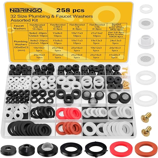 258 Pcs Hose Bib Repair Kit, Sink Faucets, Valve Stems, Garden Hoses and Hose by NBRINGO