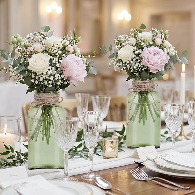12 Pack Mason Jar Vases for Centerpieces, Wide Mouth Mason Jars - Image 4