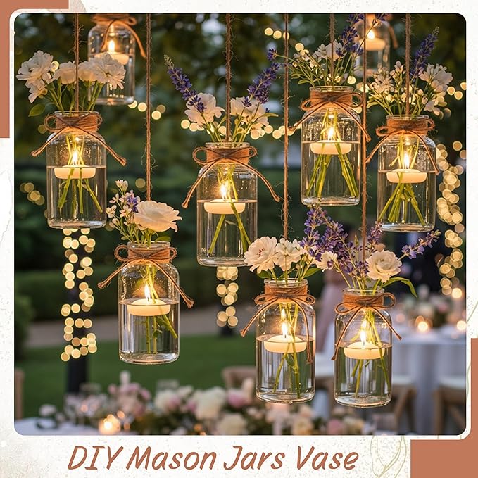 3 Pack Mason Jar Vases for Centerpieces, Wide Mouth Mason Jars - Image 5