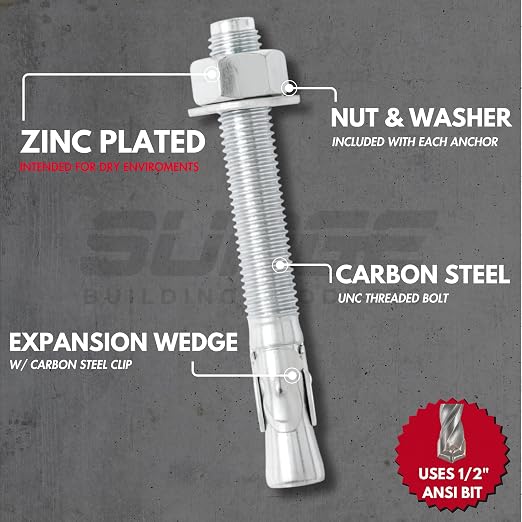 1/2" x 4-1/2" Zinc-Plated Wedge Anchors - Image 2