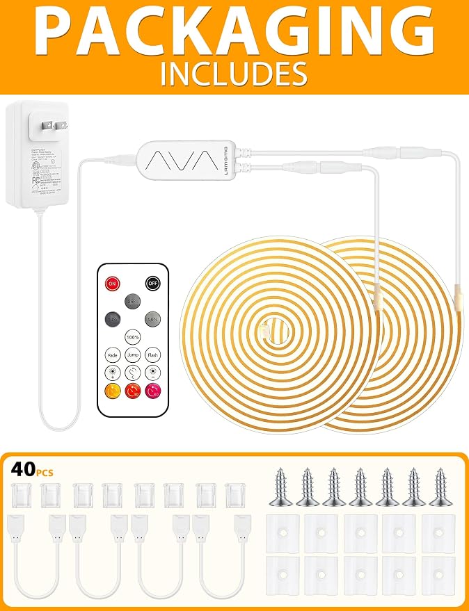Lamomo COB LED Strip Lights 65.6Ft, 2 Roll Warm White Dimmable Self-Adhesive - Image 5