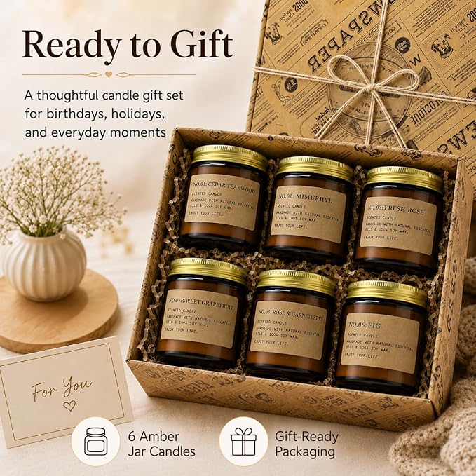 6 Pack Candles for Home Scented Aromatherapy Candle Gift Set for Women Soy Wax - Image 3