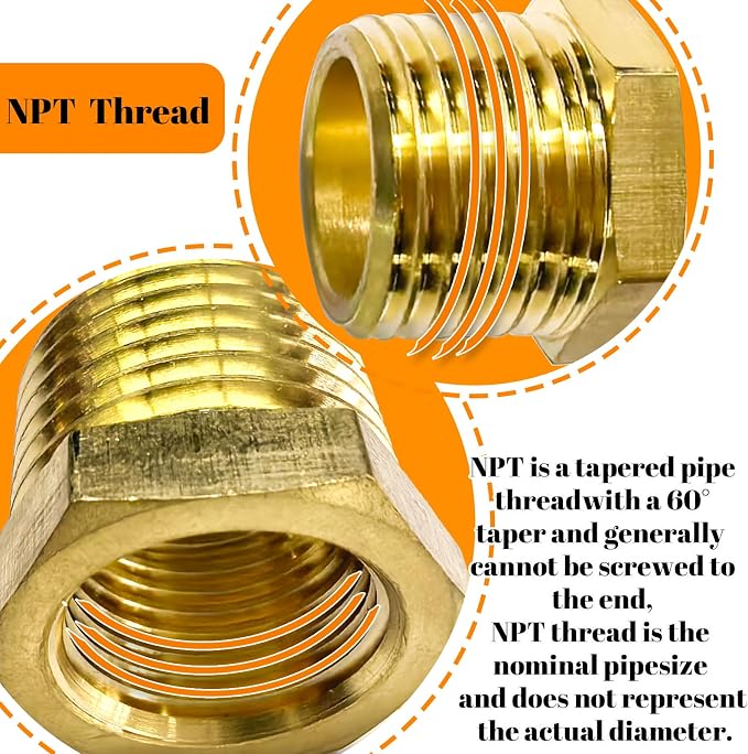 2 Pcs Brass Bushing 1/2" Male to 3/8" Female, 1/2" to 3/8" NPT Adapter Hex - Image 6