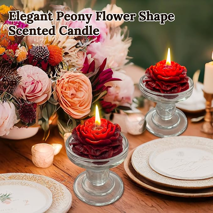 Burgundy Peony Flower Shape Scented Candles - Image 2