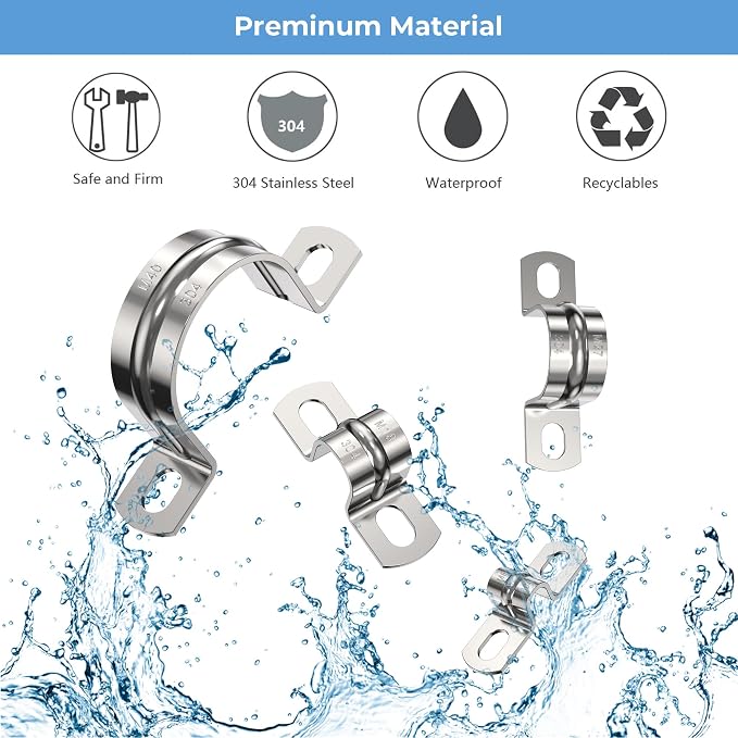 10Pcs 3/4 Inch 2 Hole Heavy Duty U-Tube Strap Clamp, Stainless Steel-304 Rigid - Image 3