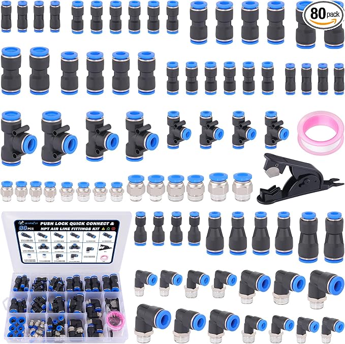 80 Pcs Quick Connect Air Line Fittings Kit Pneumatic Air Fittings | 1/8" 1/4" by XaXmTee