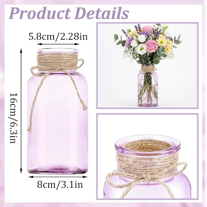 12 Pack Mason Jar Vases for Centerpieces, Wide Mouth Mason Jars - Image 2