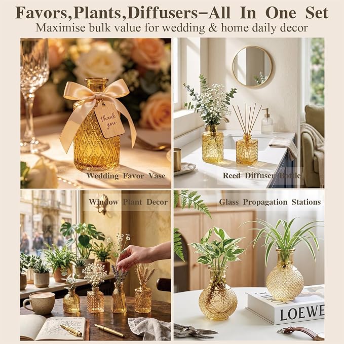 Clear Topaz Glass Bud Vase Set of 22 Pcs, Small Gold Bud Vases in Bulk - Image 3