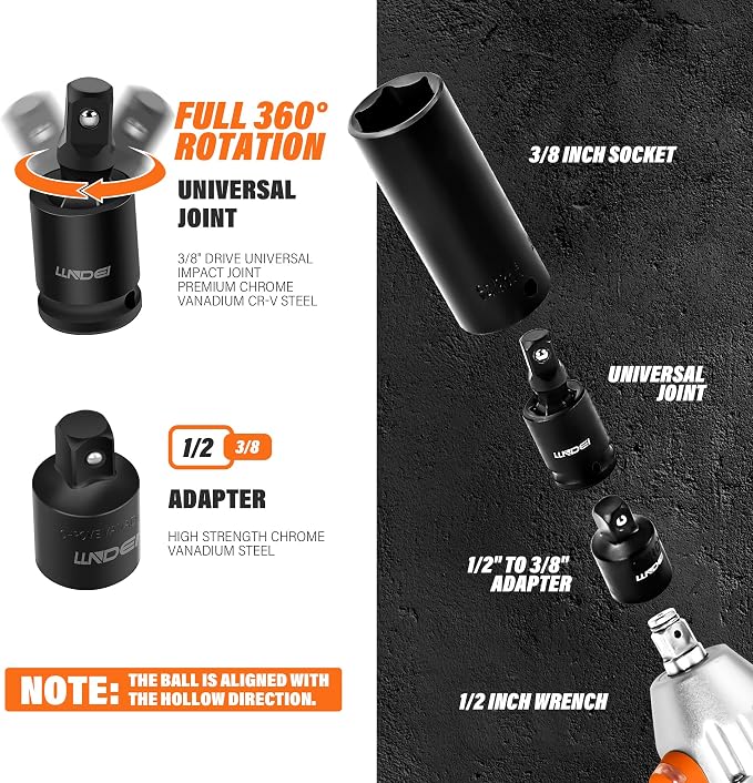3/8" Drive Impact Socket Set 48Pcs, SAE and Metric | SAE and Metric, Extension - Image 3
