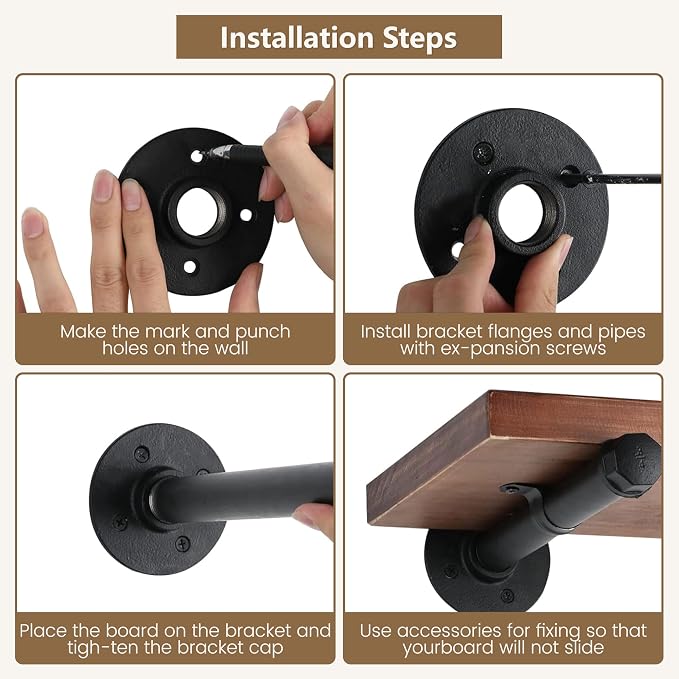 Industrial Black Iron Pipe Shelf Brackets Wall Mount DIY Shelving Brackets Pipe - Image 7