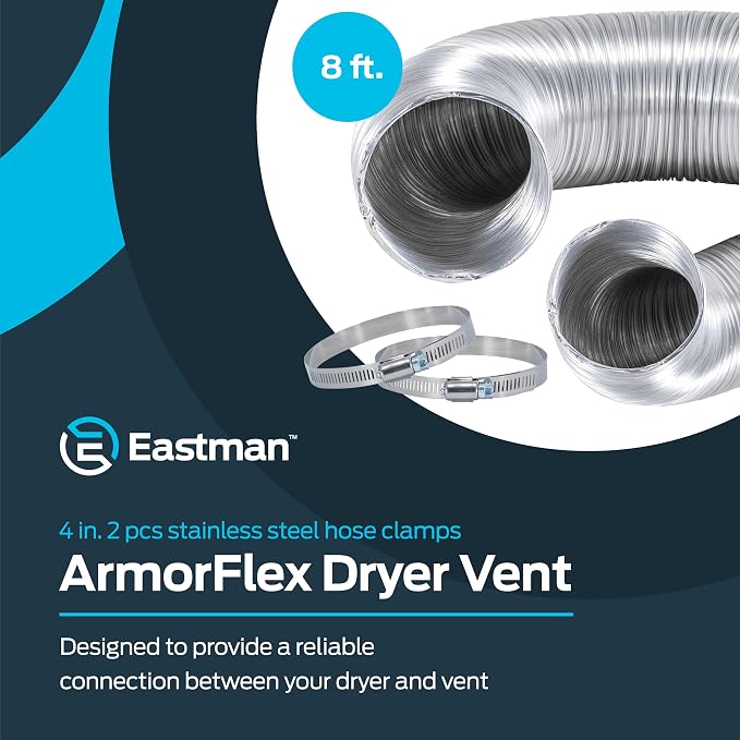 Eastman 8 Foot ArmorFlex Dryer Vent, Flexible Aluminum Duct - Image 2