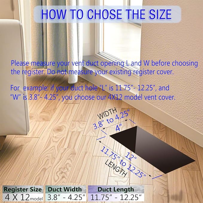 4 x12 Floor Register, Floor Vent Cover, Screws Included, Air Vents, All Steel - Image 7