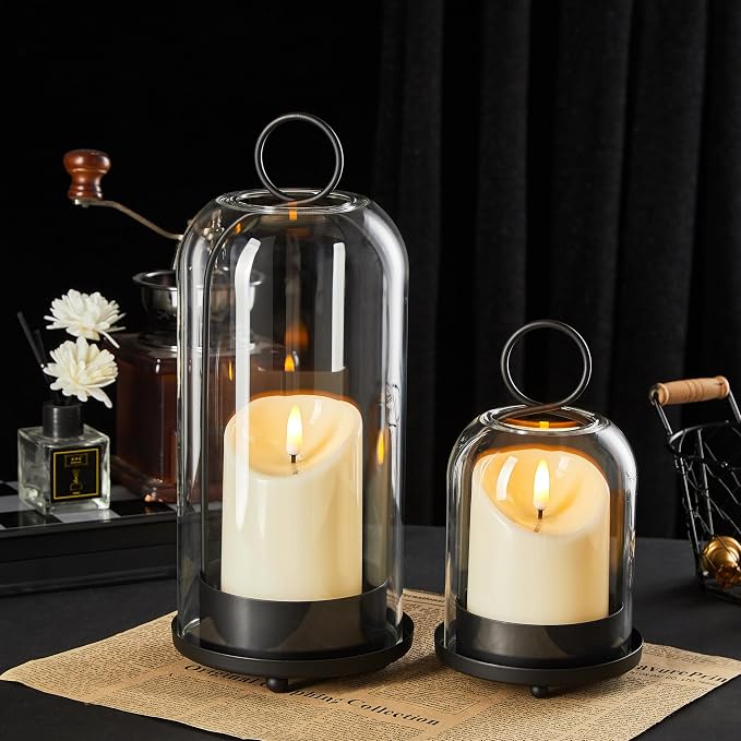 5"&4" Metal Candle Holder with Handmade Glass Dome in Brass & 2 Timer Candles - Image 5