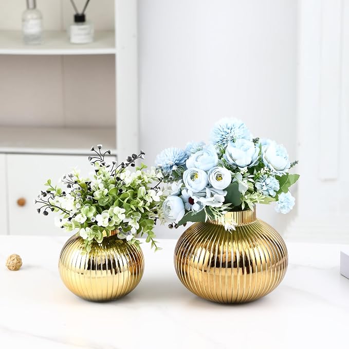 Gold Glass Vases for Tulips, Flower Vases for Bouquet, Ribbed Glass Vase for - Image 4