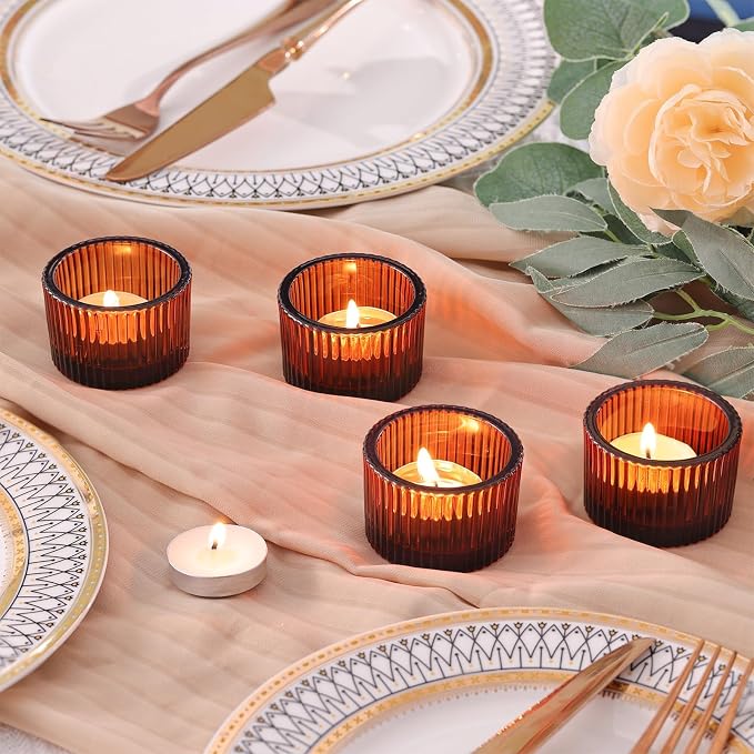 HAVITI 96 Pack Amber Tealight Candle Holders, Glass Votive Candle Holders Fall - Image 4