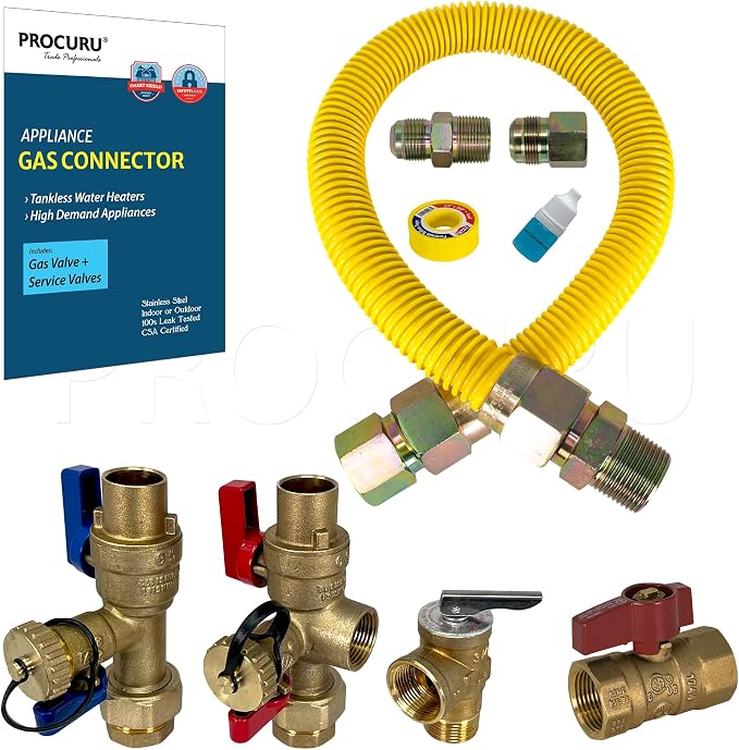1" OD x 12" x 3/4"MIP x 3/4"FIP Flexible Gas Connector Kit, by PROCURU