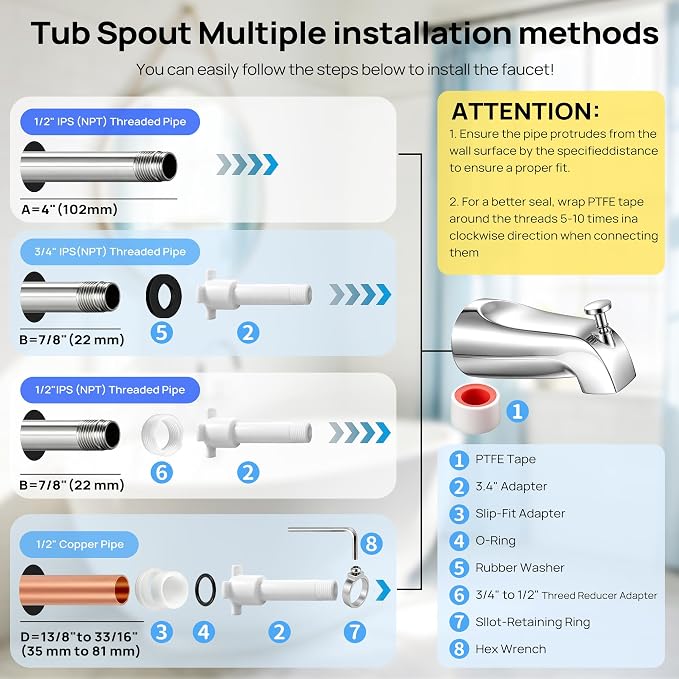 Shower Faucet Trim Kit with Tub Spout, Compatible with Moen Gibson Posi-Temp - Image 3