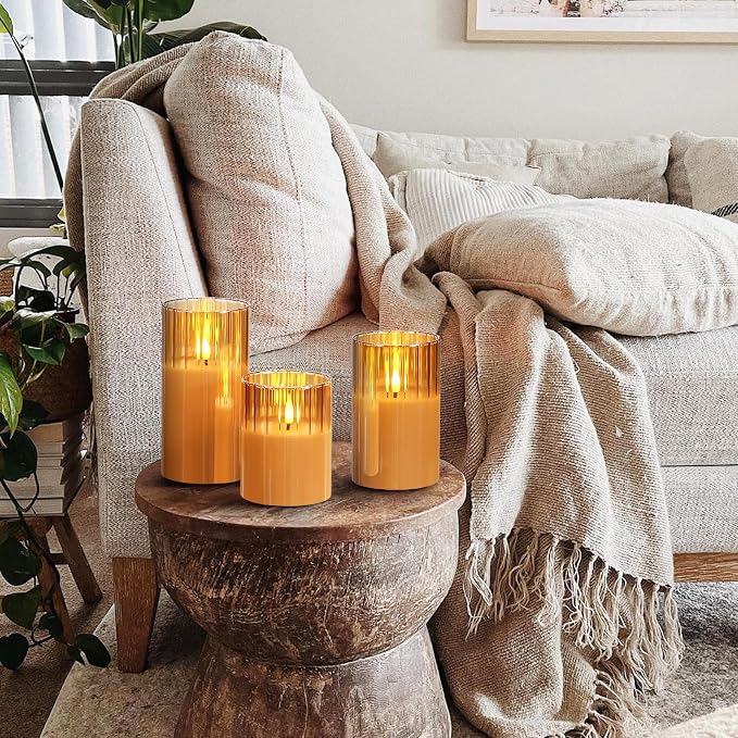 Rhytsing Gold Ribbed Glass Battery Operated LED Candles - Image 7