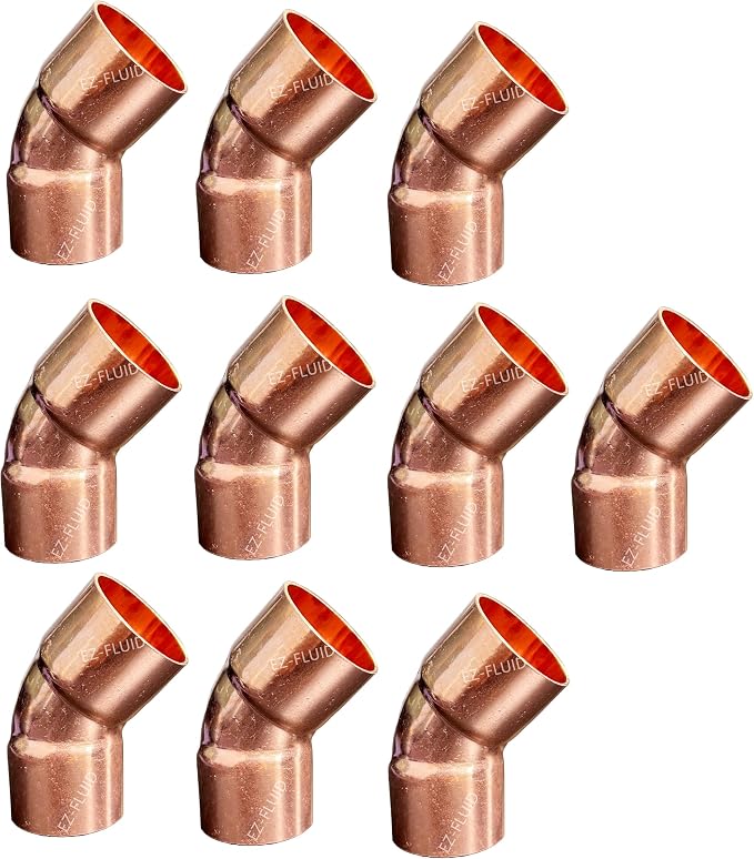EZ-FLUID 1-1/2" C X C Cooper 45 Degree Elbow, LF Short Turn Pressure Copper by EZ-FLUIDPlumbingProducts