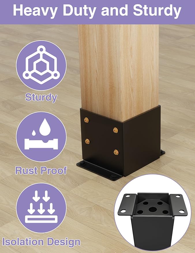 2 PCS Metal 6×6 Post Base, Inner Size 5.6"x5.6" | Heavy Duty Post Bracket - Image 3