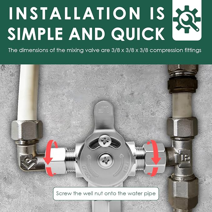 Below Deck Mixing Valve, 3/8" Compression LF Brass Body, Thermostatic mixing - Image 6