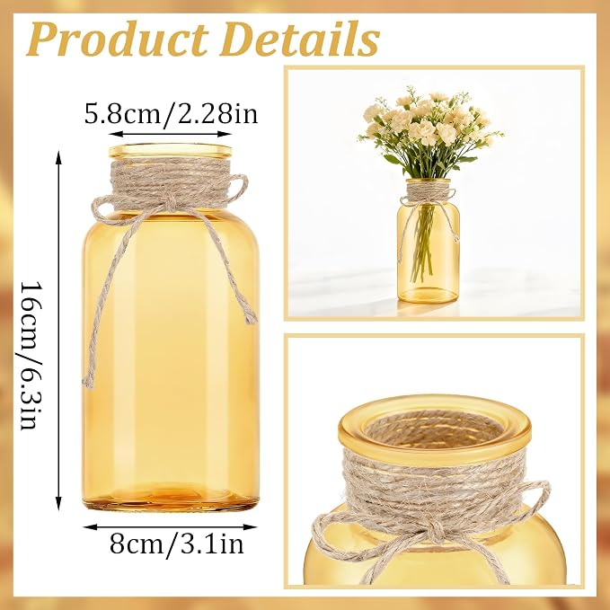 6 Pack Mason Jar Vases for Centerpieces, Wide Mouth Mason Jars - Image 2