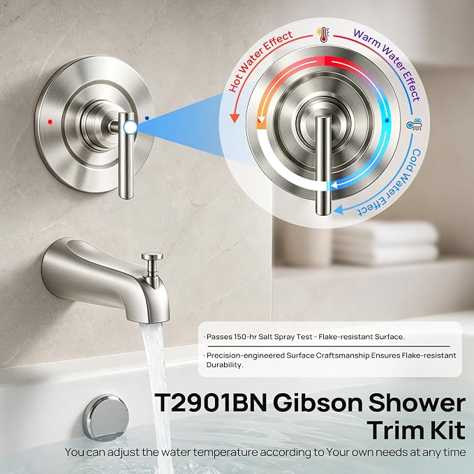 T2901 Shower Trim Kit with Tub Spout, Compatible with Moen Gibson Posi-Temp - Image 6