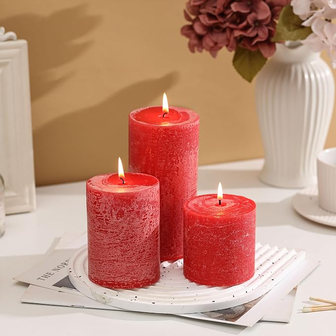 3x6 Inch Bright Red Pillar Candles Set of 3 - Image 3