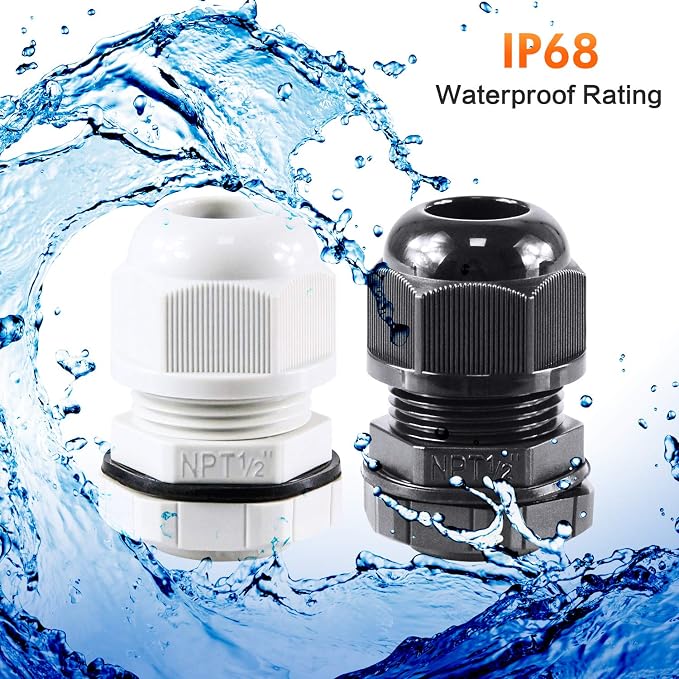 XHF 20 Pcs 3/4" IP68 Strain Relief Nylon Cord Grip Waterproof NPT Cable Glands - Image 6