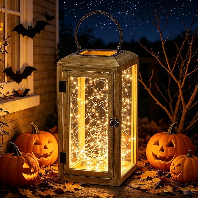 16" High Wooden Lantern Made of Solid Firwood in Distressed Natural - Image 4