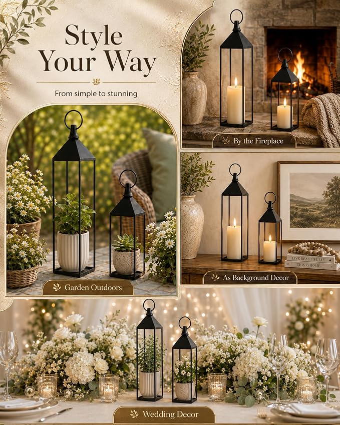 22'' 19'' 17'' Large Decorative Lanterns Indoor Outdoor | - Image 6