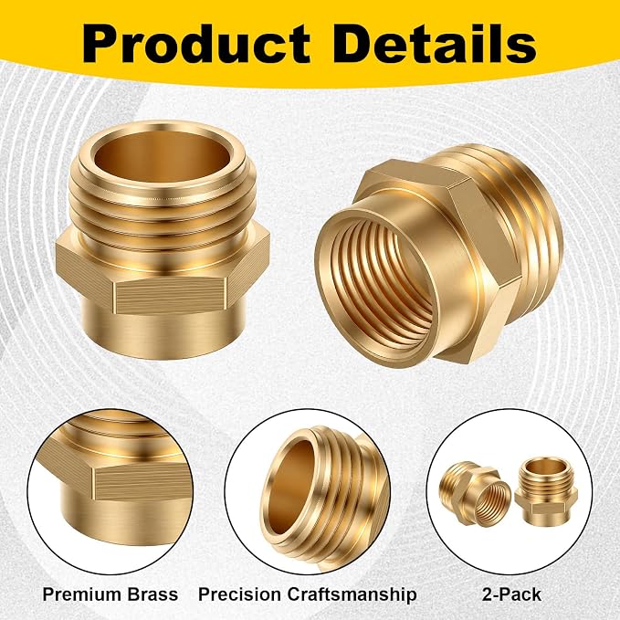 Yolev 2Pcs 1/2 Female to 3/4 Male Hose Adapter, No Leak Brass Garden Hose - Image 6