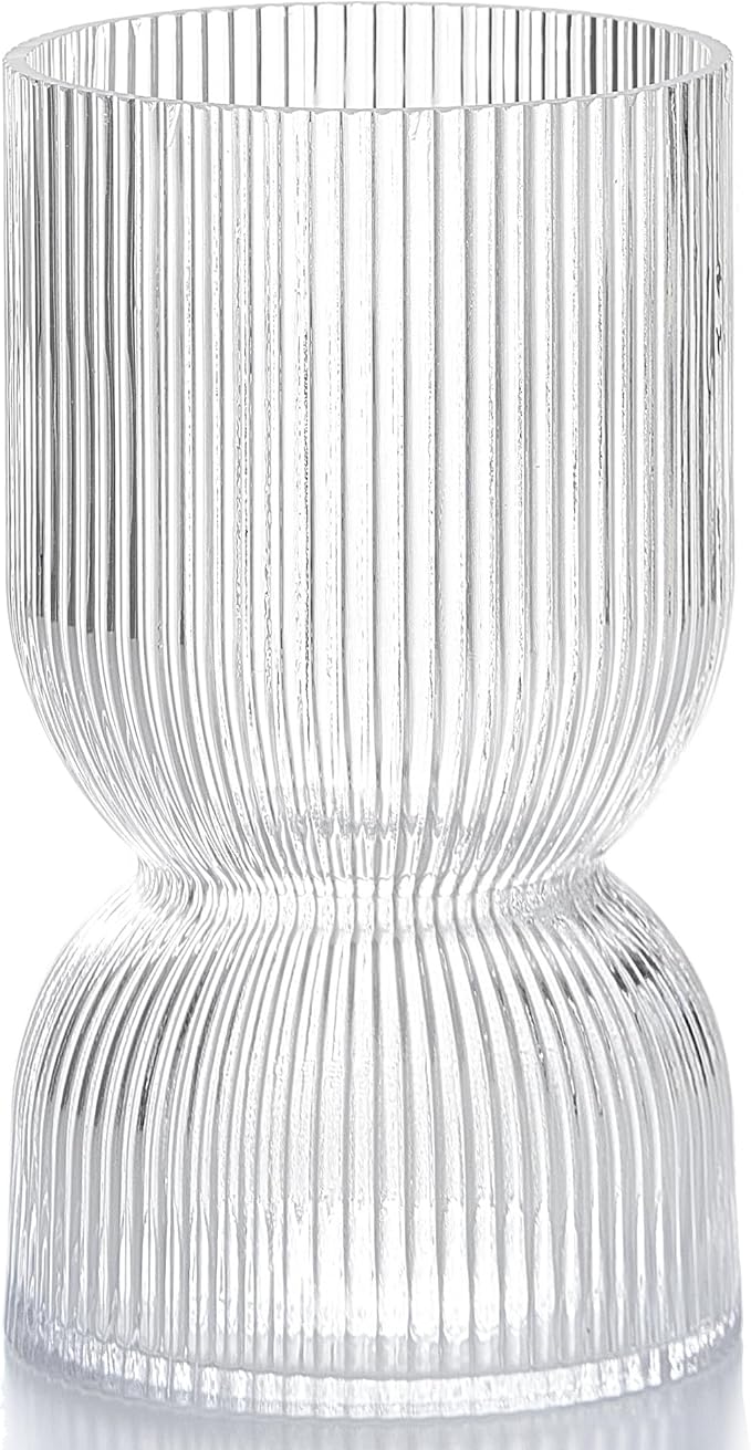 7.5 inch Vase for Flowers, Hourglass Bud Flower Vase for Bookshelf, Dinner Table by TIMEFOTO