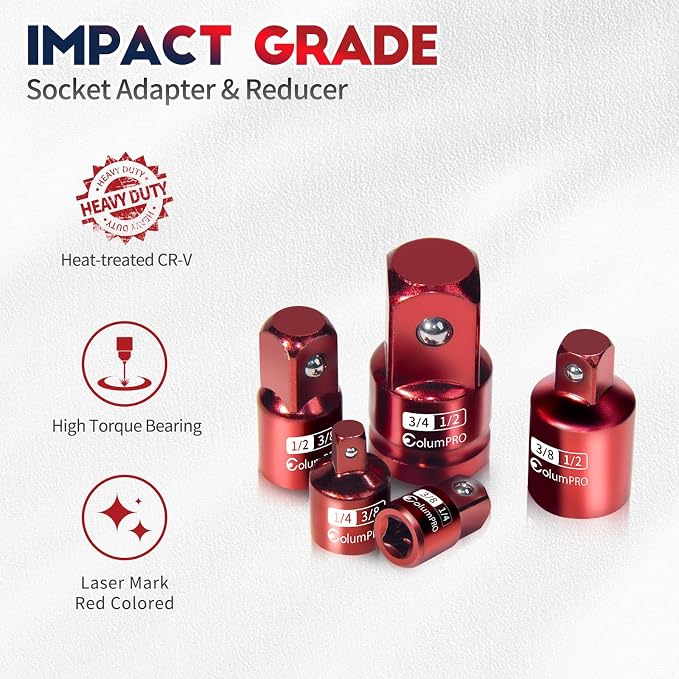 5PCS Impact Socket Adapter Set, Socket Converter&Reducer, 1/4 to 3/8 - Image 3