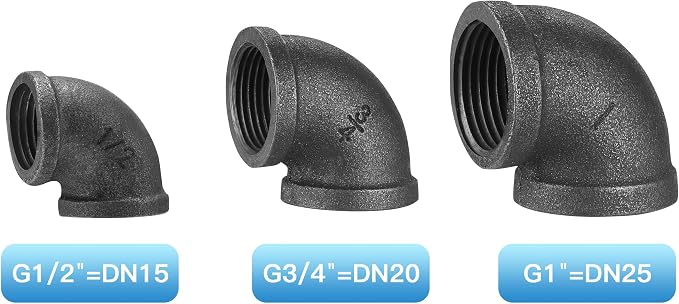 1/2" Threaded Elbow, DN15 Threaded Cast Black Malleable Iron - Image 3
