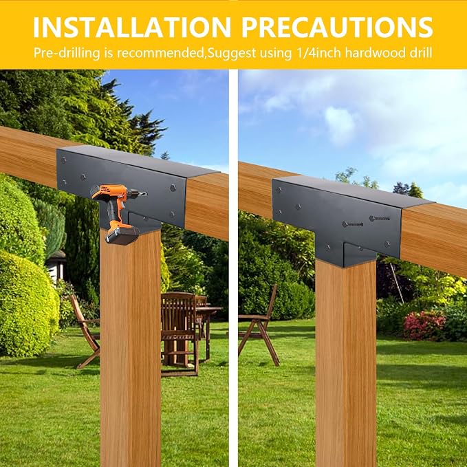 4x4 Pergola Brackets Kit, 3-Way T Shape, 3.58 x 3.58 in, 2 Pack | Q235 Steel - Image 6