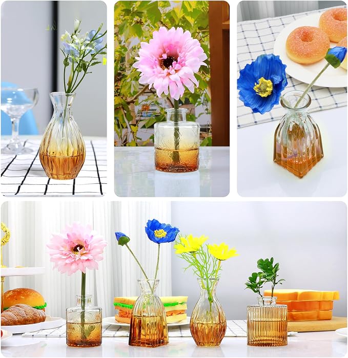 Glass Bud Vases Set of 4, Small Brown Flower Vases - Image 6
