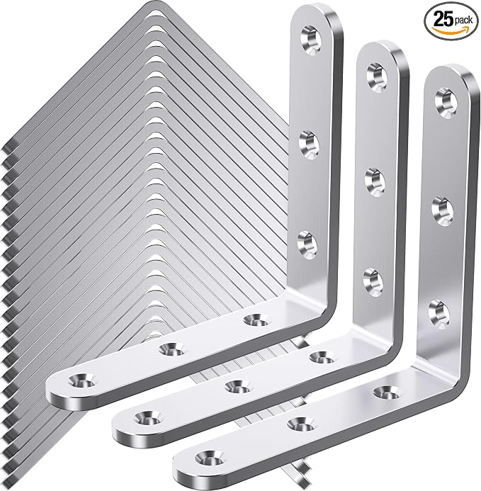 25Pcs Stainless Steel Angle Brackets 4”x 4” Heavy Duty Corner Brackets | 3MM by WENQUIT